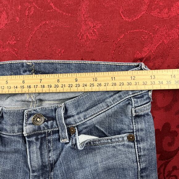 7 For All Mankind Dojo Jeans Women 25x28" Blue Denim Pants Flare Distressed 7FAM - Picture 6 of 14